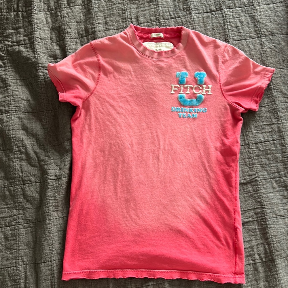 Abercrombie & Fitch Watermelon Red Crewneck Logo Tee